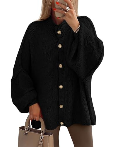 PRETTYGARDEN Women's Winter Button Down Cardigan Sweaters Mock Neck Lantern Long Sleeve Chunky Kn... | Amazon (US)