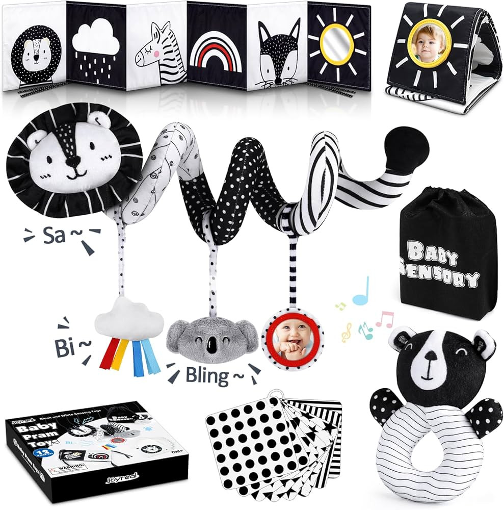 Joyreal High Contrast Baby Toys for Newborn, Black and White Baby Sensory Toys with Car Seat Toys... | Amazon (US)