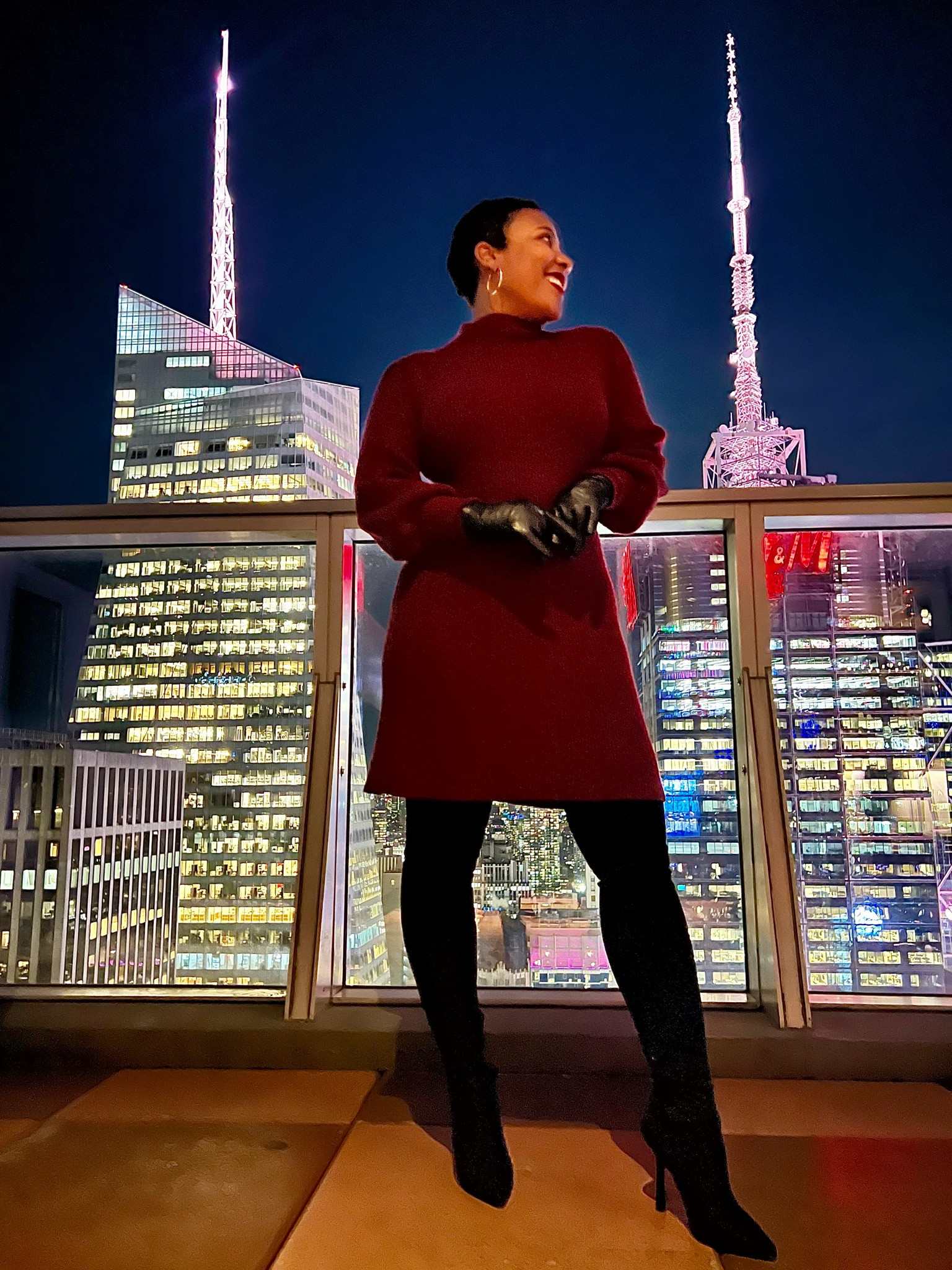 Black suede thigh high boots red mini sweater dress #holidayoutfit #holidaydress #holidaystyle

#LTKHoliday #LTKSeasonal