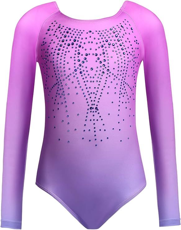 Zaclotre Kid Girls Gymnastic Leotard Long Sleeve Color Gradient Sparkly Ballet Dance One Piece Ou... | Amazon (US)