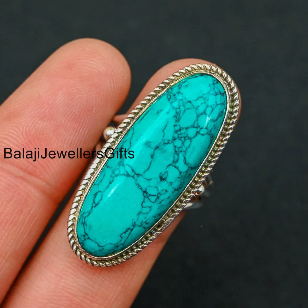Handmade Sterling Silver Turquoise Ring - Oval Statement Ring - Etsy | Etsy (US)