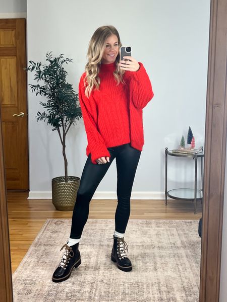 Comfy, cozy, holiday outfit. I sized up to an XXL in this sweater so that it would be more legging friendly. Paired it with my favorite for leather leggings and these fun boots! 

#LTKHoliday #LTKfindsunder50 #LTKSeasonal