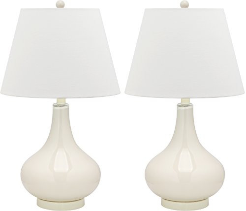 SAFAVIEH Lighting Collection Amy Modern Contemporary White Gourd Glass 24-inch Bedroom Living Room Home Office Desk Nightstand Table Lamp Set of 2 (LED Bulbs Included) | Amazon (US)