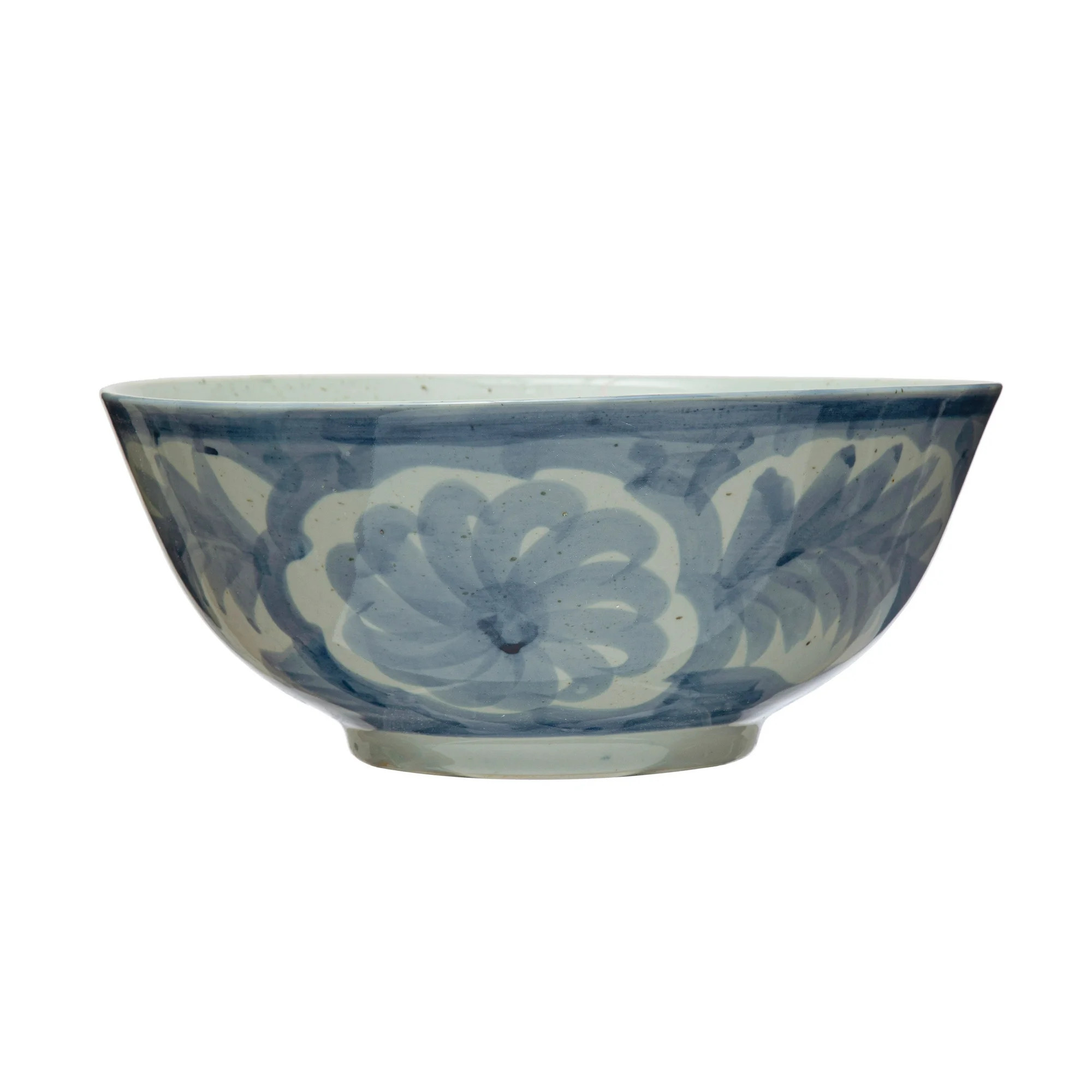 Creative Co-Op Hand Painted Stoneware Bowl with Floral Design, Blue and White | Walmart (US)
