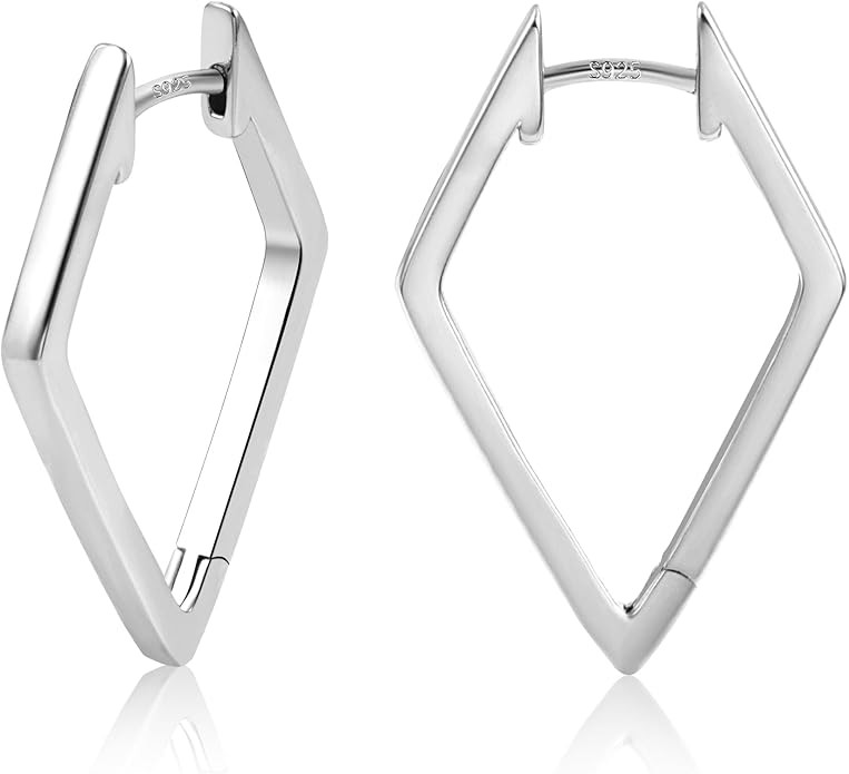 925 Sterling Silver Earrings Star Geometric Rhombus Silver Hoop Earrings for Women Trendy Small H... | Amazon (US)