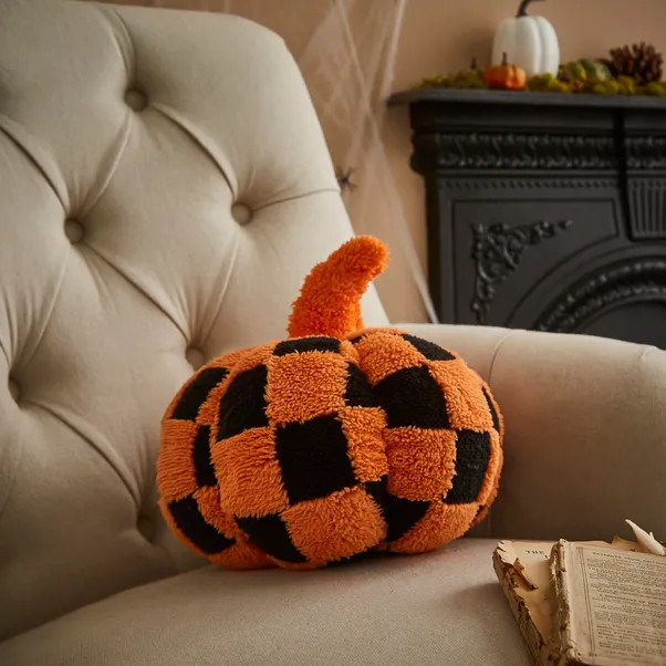 Pumpkin Shaped Boucle Checked Cushion | Dunelm