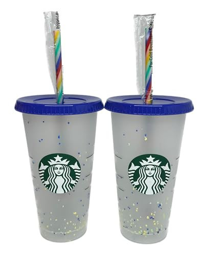 Starbucks Color Changing Confetti Reusable Cold Cup with Rainbow Striped Straw, 24 fl oz, Set of Two | Amazon (US)