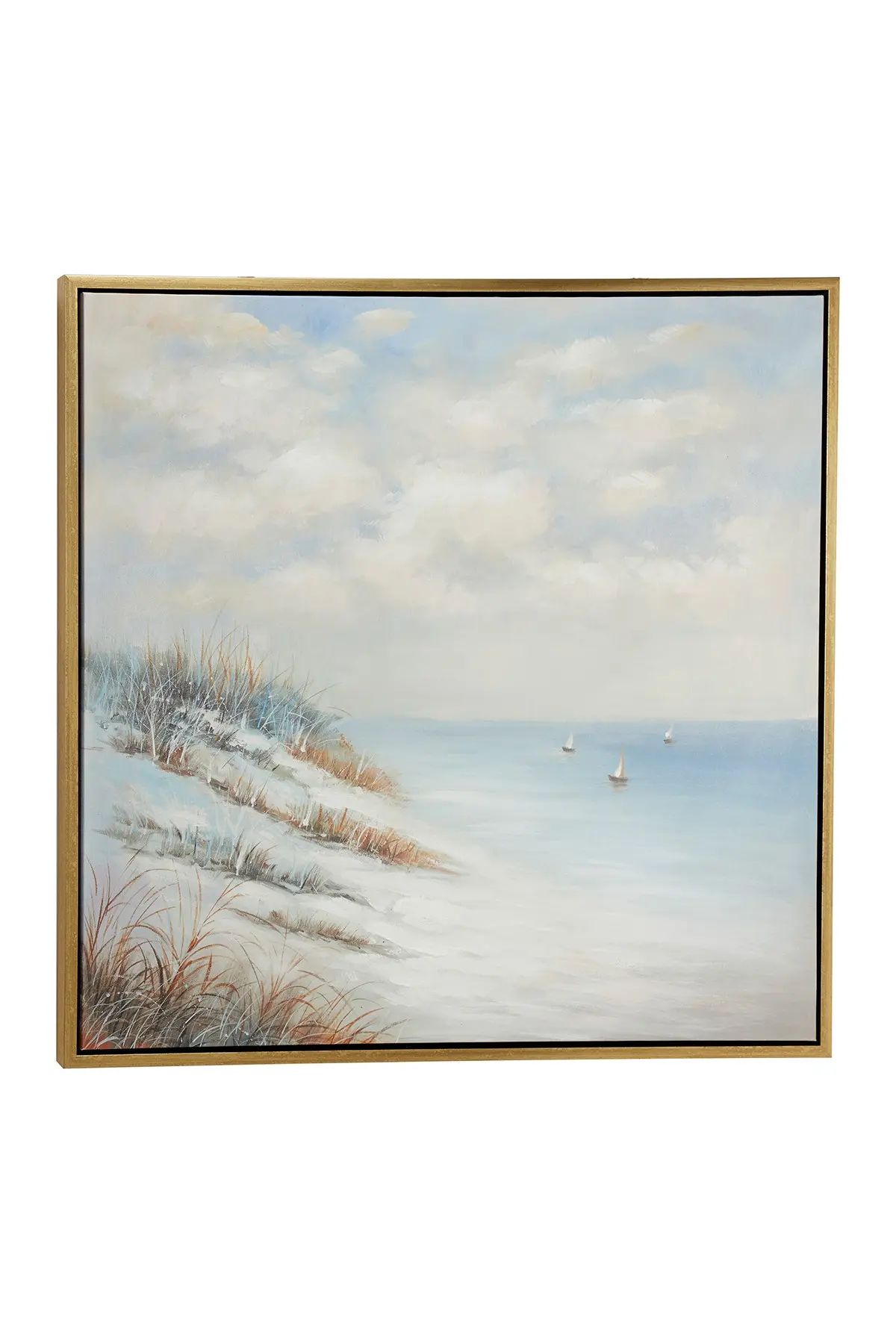 Willow Row Large Square Acrylic Painting Of Beach & Sailboats Coastal Artwork In Wood Frame - 39.5"  | Nordstrom Rack