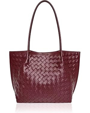 Woven Leather Tote Bag for Women - Large Capacity Shoulder Handbag with Matching Pouch, Stylish | Amazon (US)