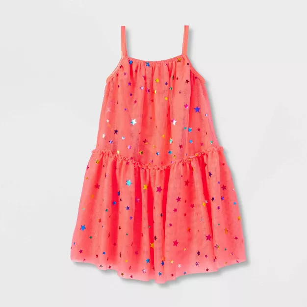 Toddler Girls' Foil Star Tank Top Tutu Dress - Cat & Jack™ Medium Coral | Target
