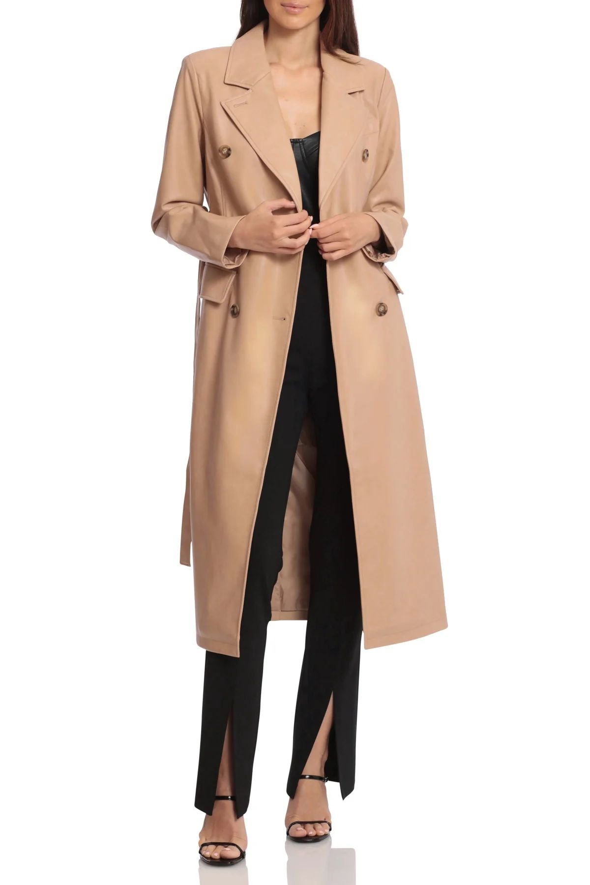 Faux Leather Belted Trench Coat | Avec Les Files