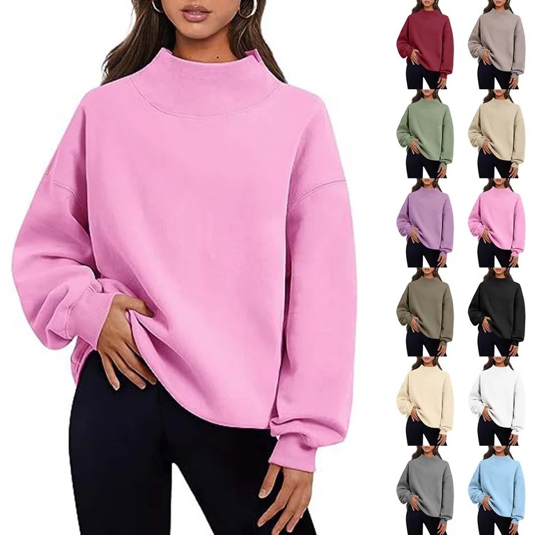 Sevevn Women Mock Neck Sweatshirt Long Sleeve Pullover Casual Loose Fit Fleece Tops Soft Comfy Fa... | Walmart (US)