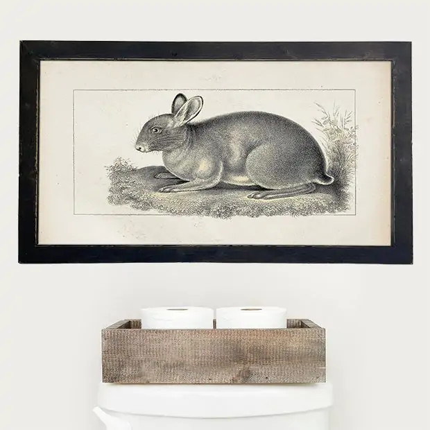 Rustic Framed Vintage Short Ear Bunny Wall Art | Antique Farm House