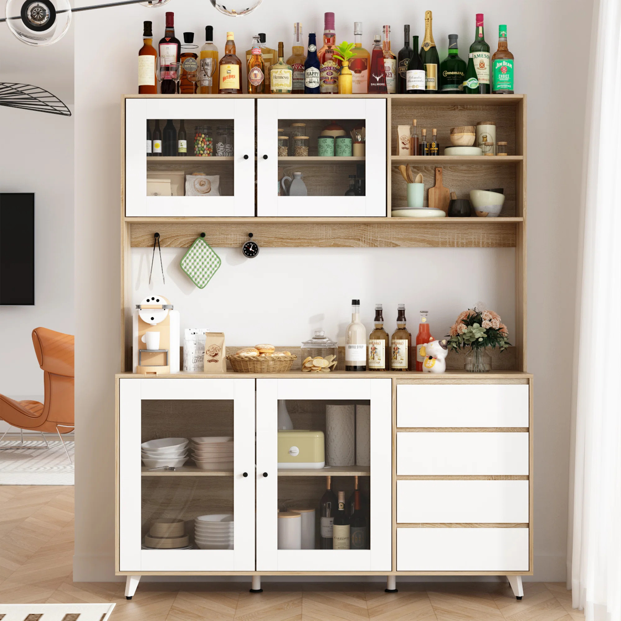 Garyson Kitchen Pantry With Tempered Glass Door And Strong Storage | Wayfair North America