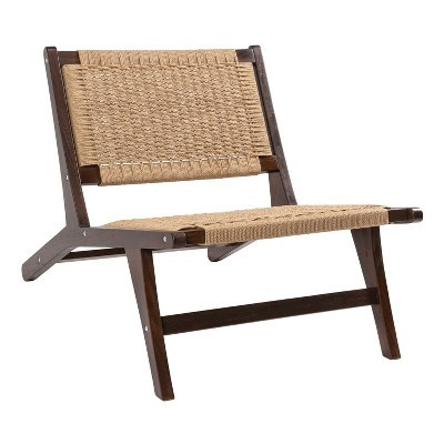 JONATHAN Y Parker Bohemian Armless Woven Yarn & Solid Teak Wood Accent Lounge Chair for Living Room & Bedroom, 23.6" x 36.2", Dark Brown | Target
