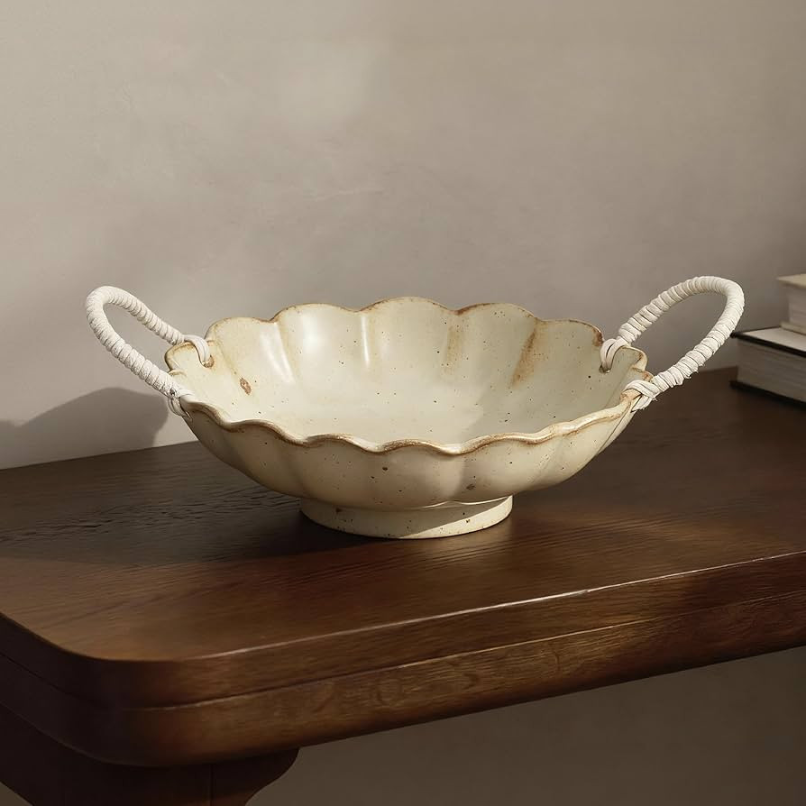 SEICASAYA Medium 19 cm Ceramic Serving Bowl, Fluted Design with Woven Rope Handles | Farmhouse Ki... | Amazon (CA)