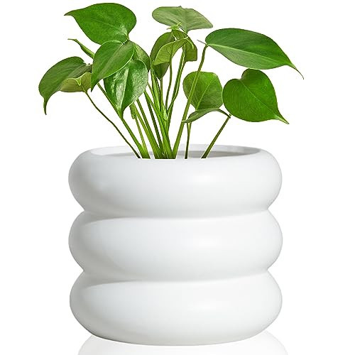 6.5 Inch Modern White Ceramic Planter Pot with Drainage Holes, Suitable for Indoor Plants, Cute Unique Planters for Home & Office Decor | Amazon (US)