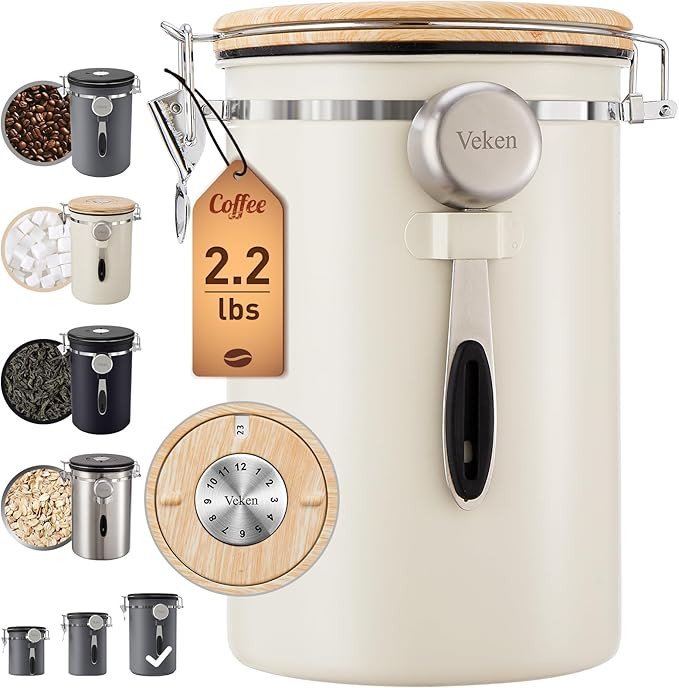 Veken Coffee Canister, 39OZ Large, Airtight Stainless Steel Food Storage Container for 2.2lbs Cof... | Amazon (US)