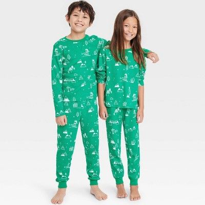 Kids' Ski Scene Matching Family Thermal Pajama Set - Wondershop™ Green | Target