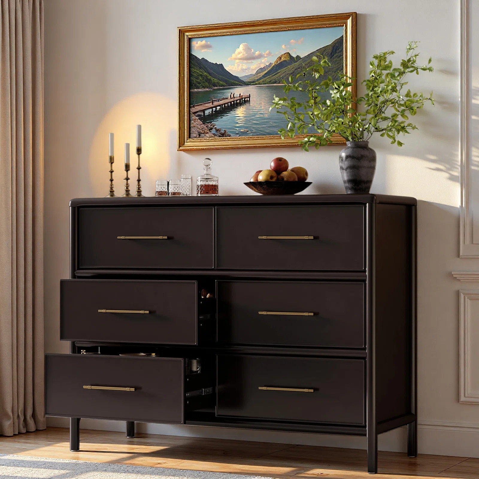 Dresser Cabinet With 6 Drawers And Gold Handles | Wayfair North America