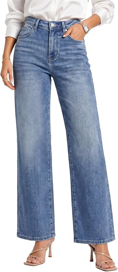 ONESO Women's High Waisted Wide Leg Jeans Premium Stretch Denim | Relaxed Fit Long BBL Jeans | Amazon (US)