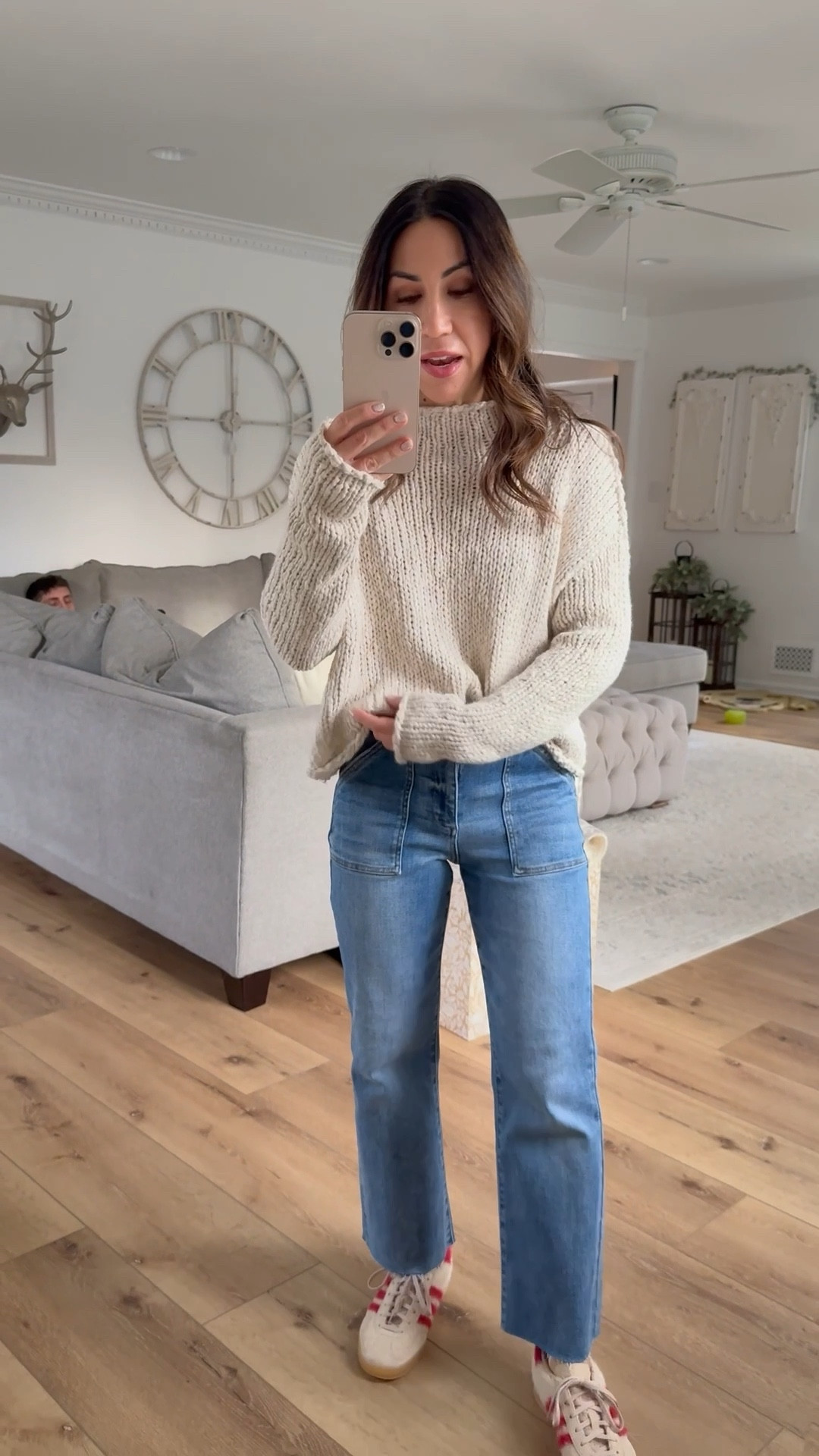 Adidas sneaker size down, sweater small, jeans 25. I cut them.

#LTKFindsUnder100 #LTKOver40