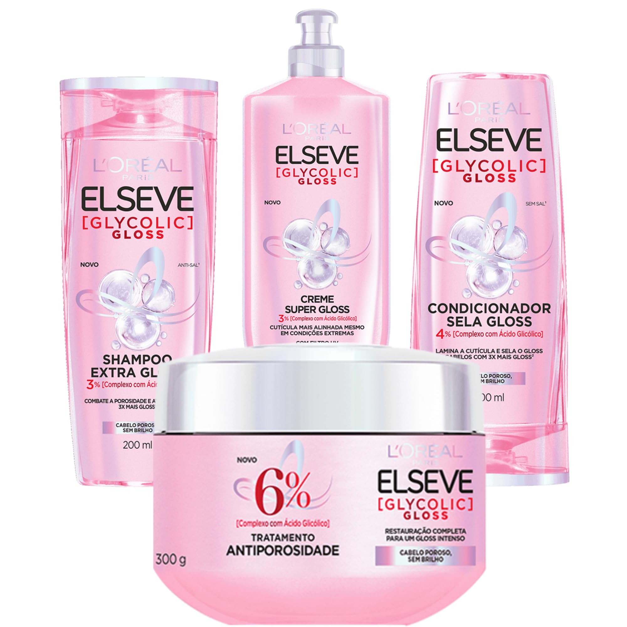 Kit Elseve Glycolic Gloss, Shampoo, Condicionador, Creme Tratamento, Creme Para Pentear | Amazon (BR)