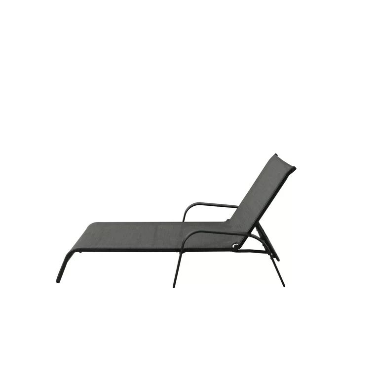 Mainstays Heritage Outdoor Patio Steel Stacking Lounger, 1 Person, Black Frame and Grey Sling | Walmart (US)