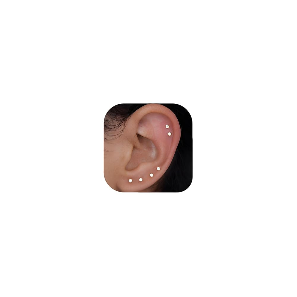 10 Pairs Small Stud Earrings for Women Diamond-Like Shine Cubic Zirconia Earrings for Sensitive E... | Amazon (US)