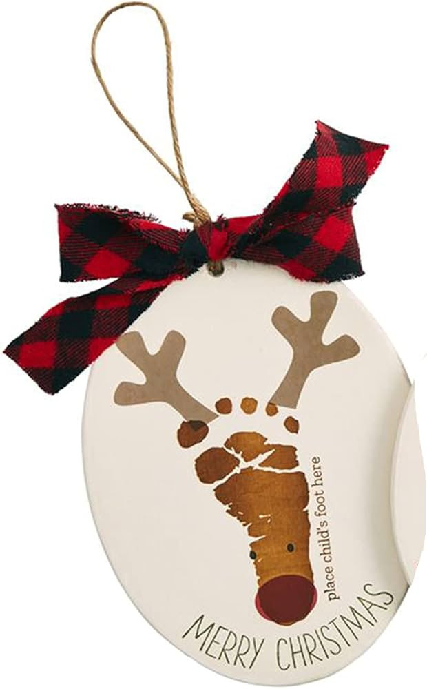 Mud Pie Baby Footprint Christmas Ornament, Reindeer, 5" x 4" | Amazon (US)