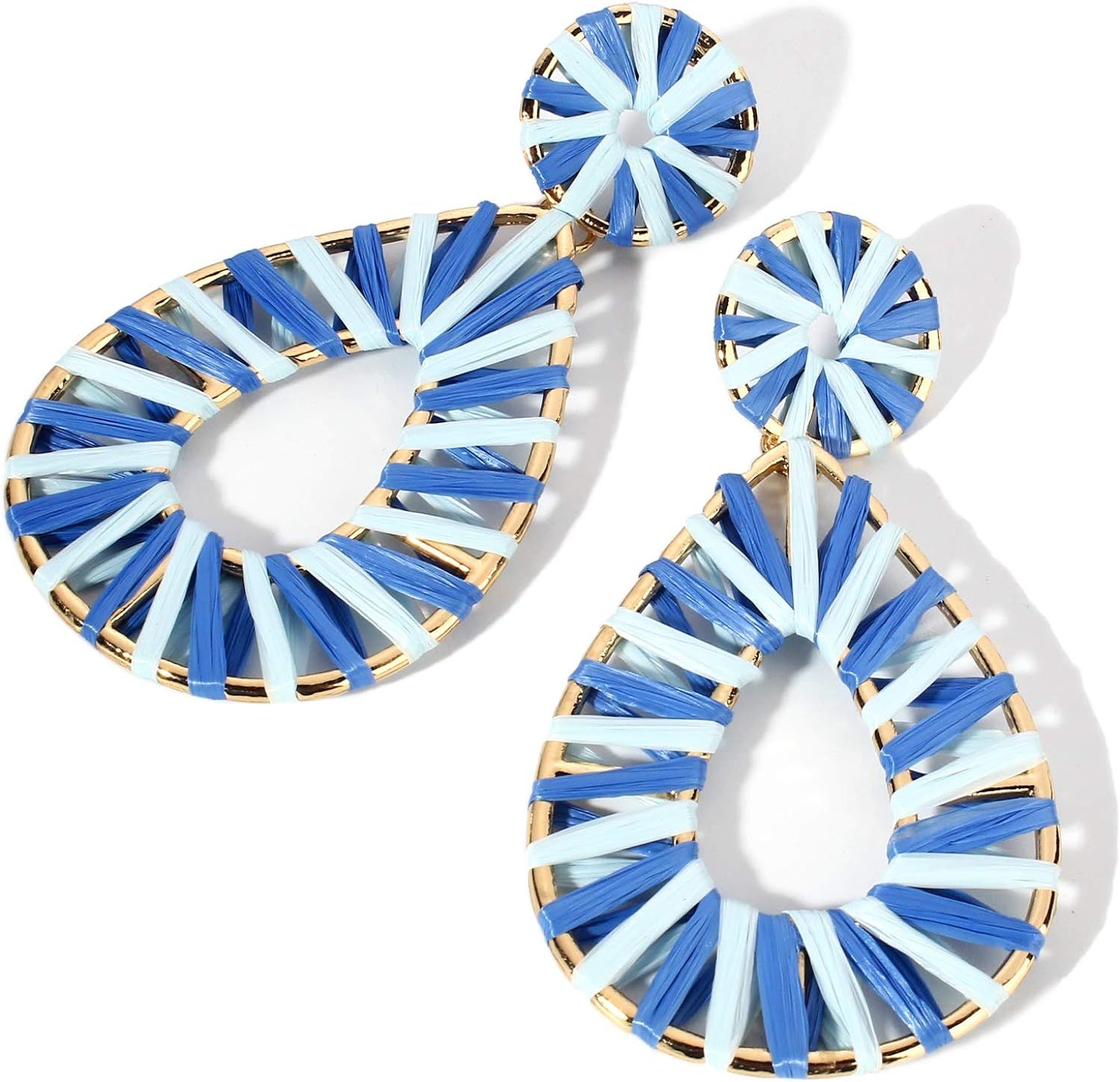 Boho Raffia Earrings Statement Teardrop Earrings Drop Dangle Bohemian Earrings | Amazon (US)
