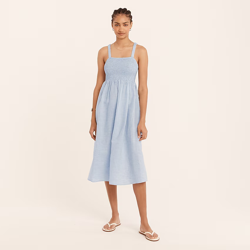 Smocked beach dress in linen | J. Crew US