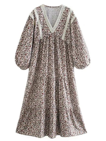 'Gigi' Floral Crochet Lace V-Neck Midi Dress | Goodnight Macaroon