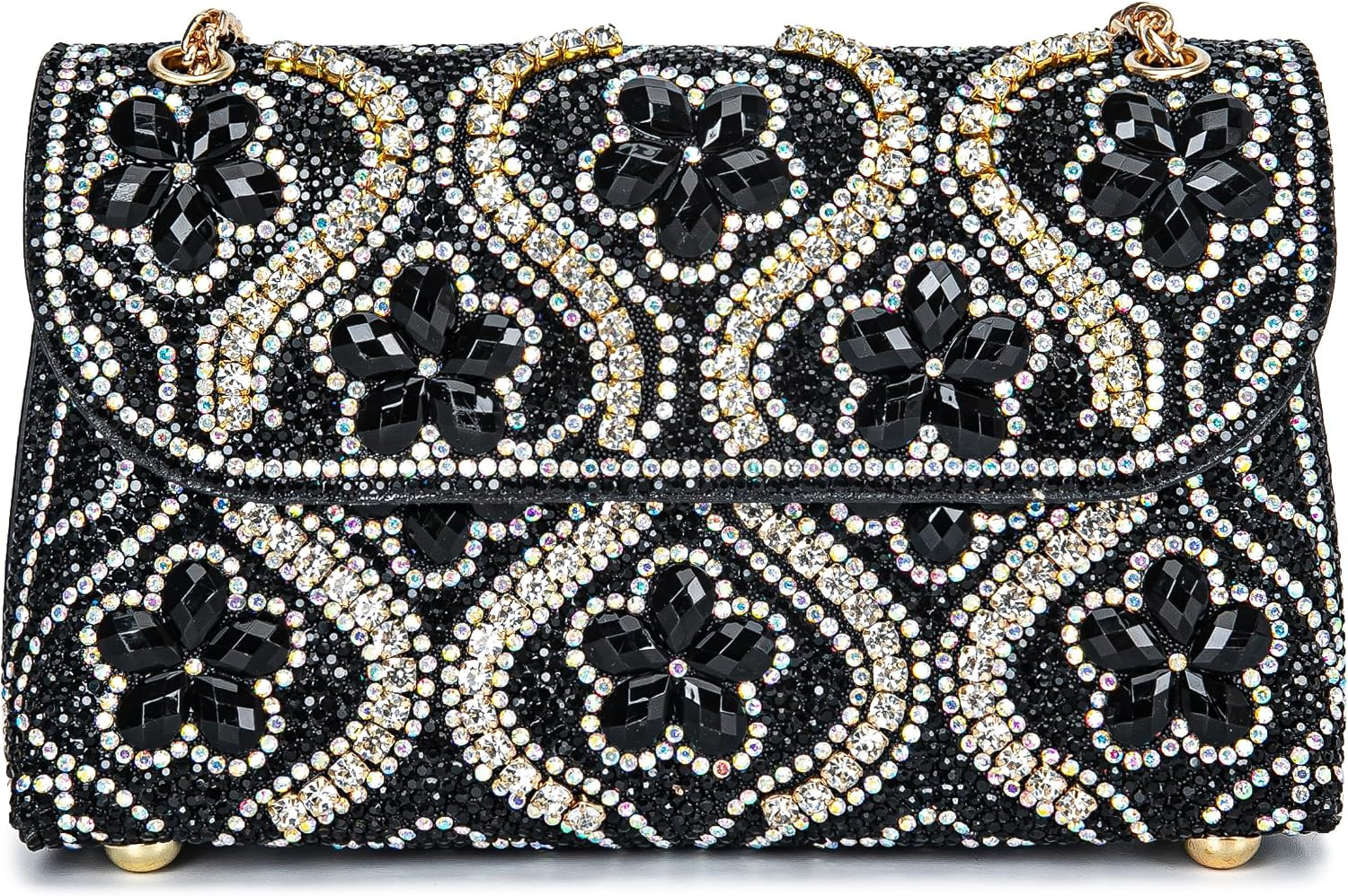Flower Evening Handbags Chain Strap Square Shoulder Bag Crossbody Bag Crystals Rhinestone Clutch Purse | Amazon (US)