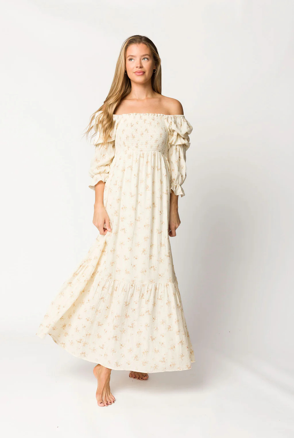 Emerson 100% Cotton Gauze Maxi Dress in Natural/Tan Floral - Bump Frie | Worth Collective