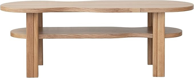 Bloomingville, Natural Oak Wood Veneer and Rubberwood Organic Shaped Coffee Table with Shelf | Amazon (US)