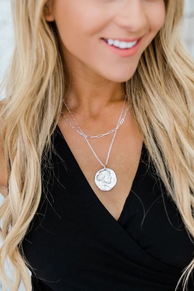 Crash My Party Coin Pendant Necklace Silver | The Pink Lily Boutique