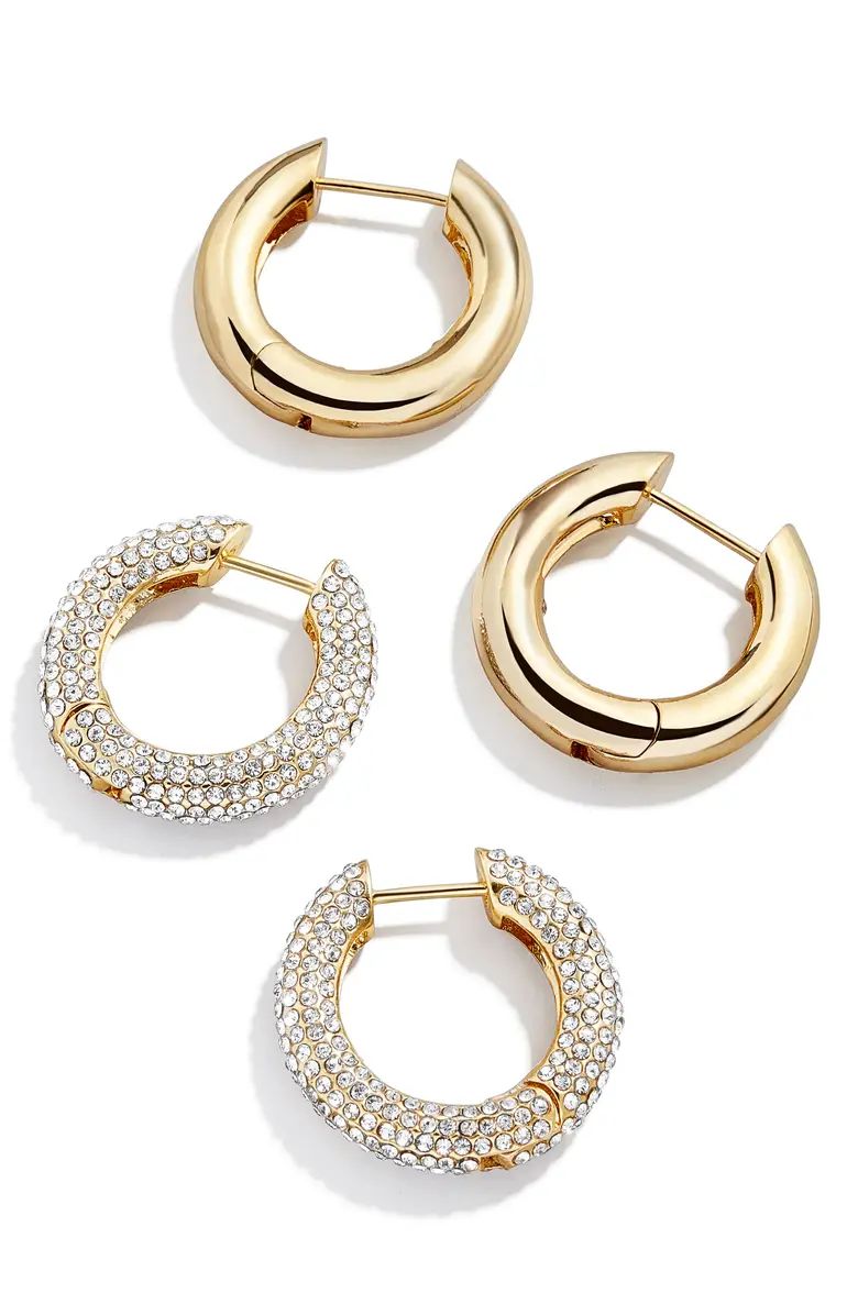 Set of 2 Polished & Pavé Hoop Earrings | Nordstrom