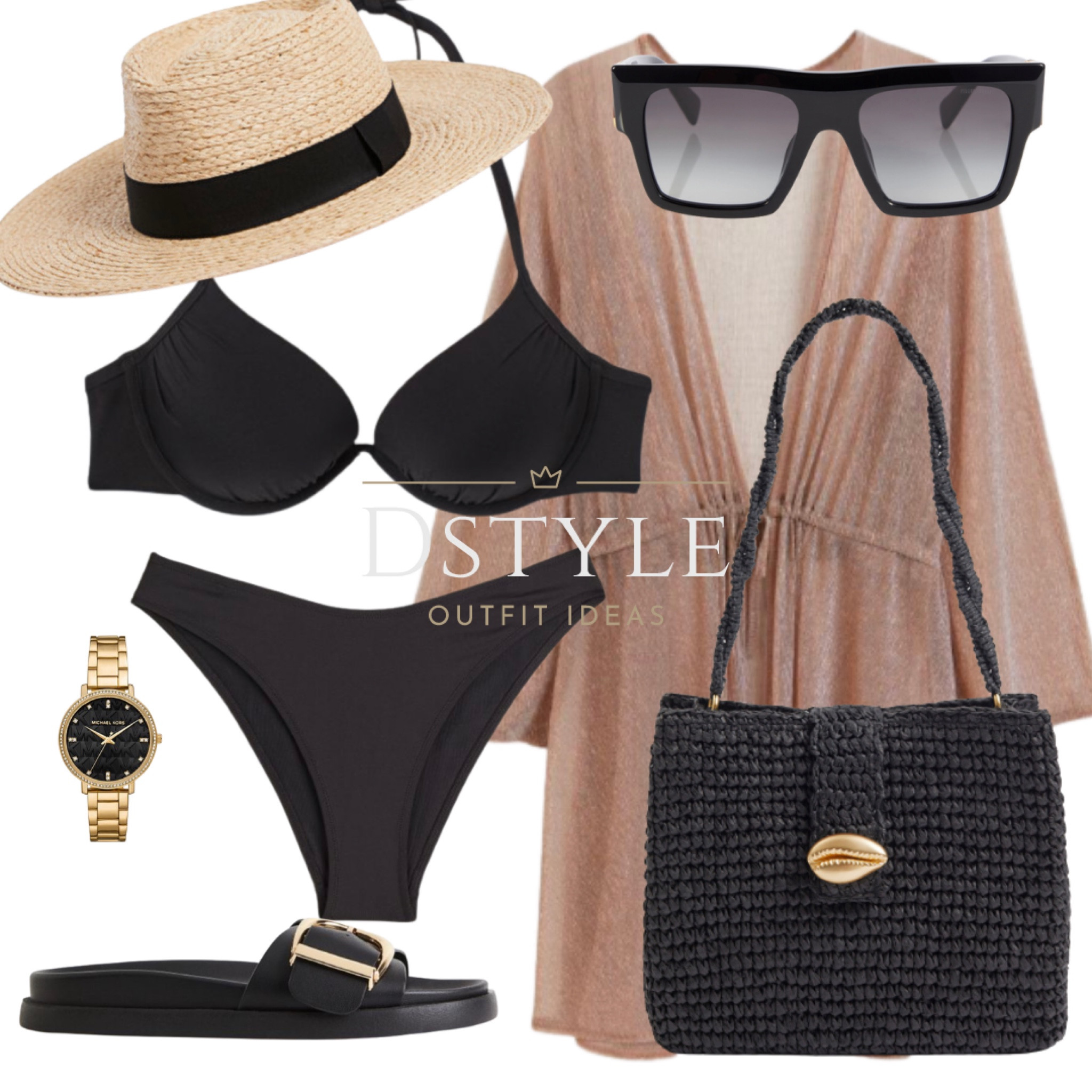 Beach days are the best days 🌊🌴💛
Get ready to shine with this gorgeous black bikini paired with a glittery kaftan and topped off with a ribbon brim straw hat. Complete the look with a seashell embellished handbag, square sunglasses, black slides, and a stunning gold watch. Whether you're lounging by the pool or soaking up the sun on the beach, this outfit will make you feel confident and stylish.

#LTKswim #LTKstyletip #LTKSeasonal
