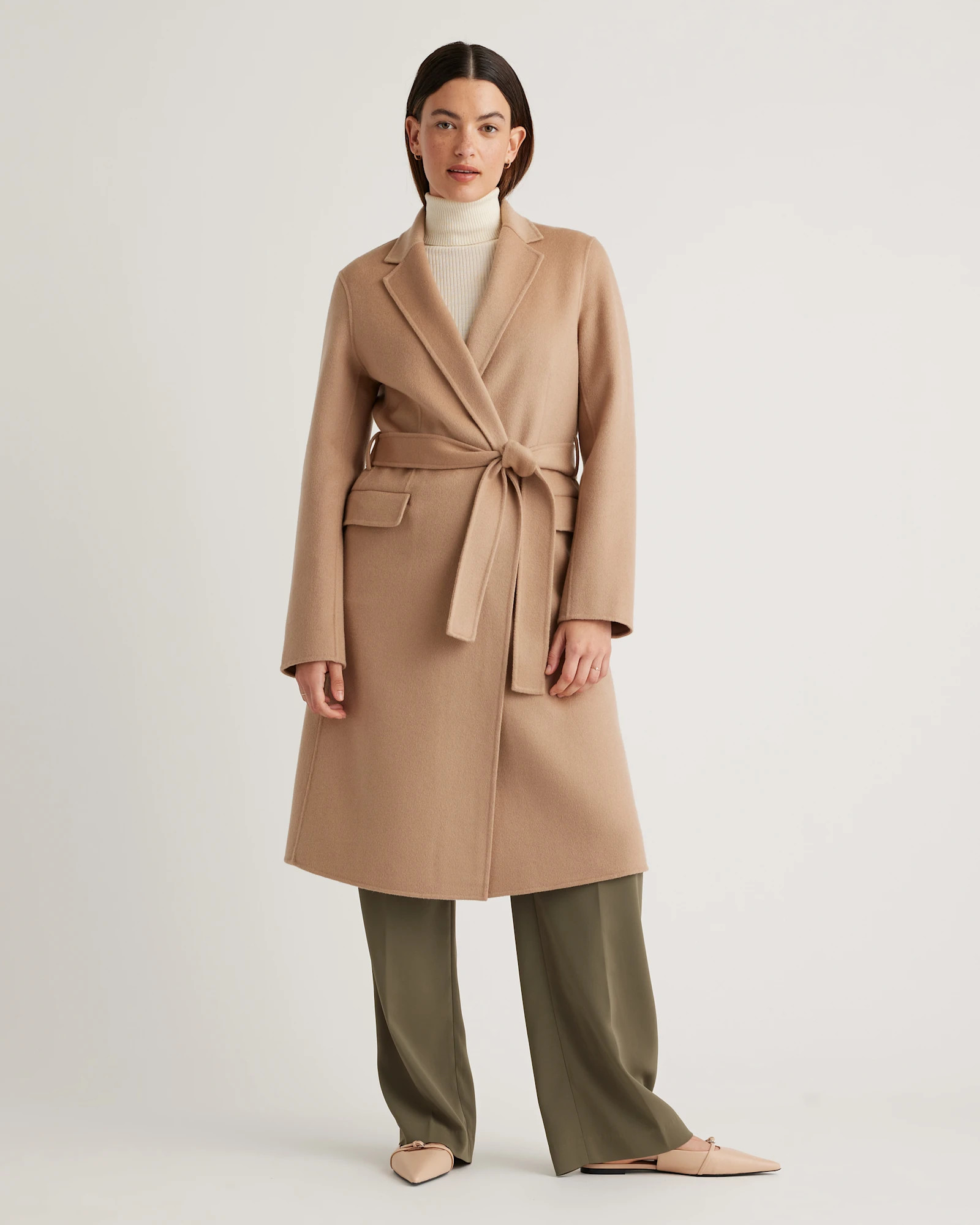 100% Mongolian Cashmere Double-Faced Wrap Coat in Camel | Quince