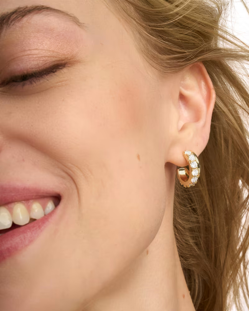 Livy Gold Huggie Earrings in White Crystal | Kendra Scott