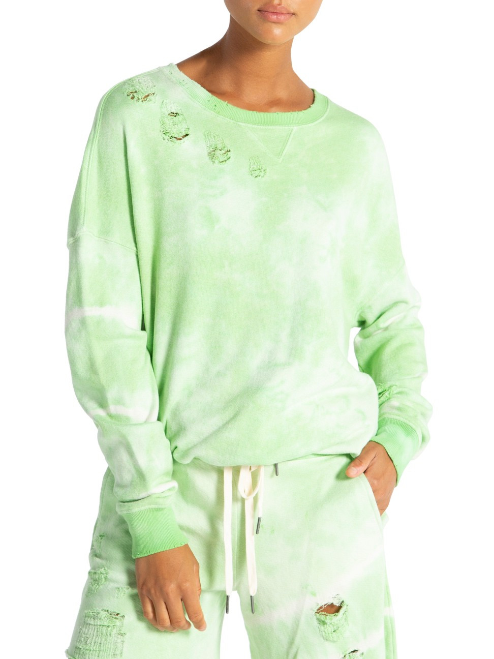 n:Philanthropy Women's Olympia Distressed Tie-Dye Sweatshirt - Chartreuse Eclipse Tie Dye - Size Lar | Saks Fifth Avenue