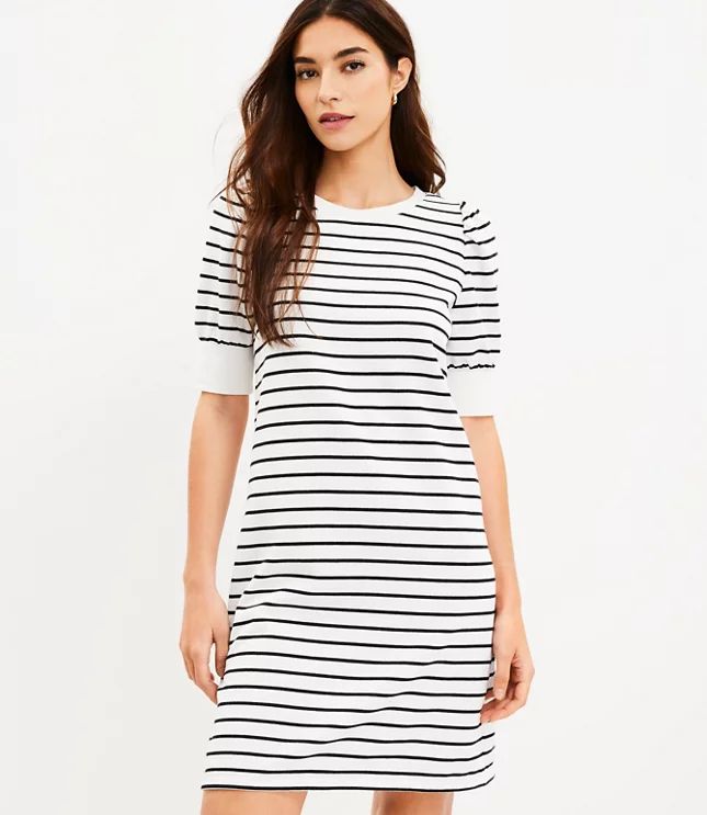 Striped Puff Sleeve Sweatshirt Dress | LOFT