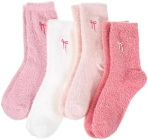 Abeillo 4 Pairs Fuzzy Socks for Women Cozy Fluffy Slipper Socks Soft Thick Home Sleeping Sock Coq... | Amazon (US)