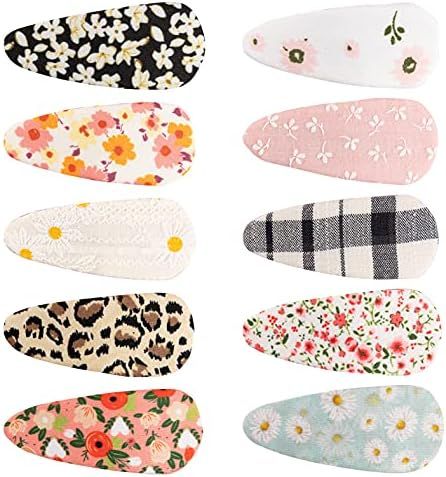 Hair Clips for Girls Women,10 Pack Gift 3 Inch Metal Snap Hair Clips Fabric Covered Barrettes,Hai... | Amazon (US)