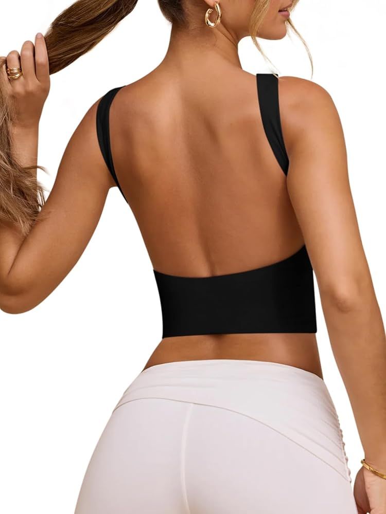 REORIA Women's Sexy Open Back High Neck Sleeveless Tank Top Y2k Trendy Backless Crop Tops | Amazon (US)