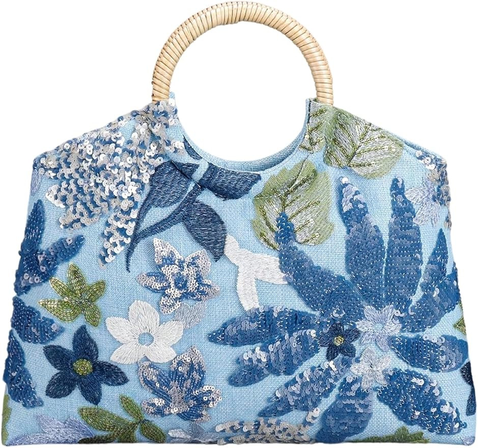 QWINEE Women's Floral Sequin Handbag Glitter Evening Bags Tote Bag Large Capacity Purse Clutch fo... | Amazon (US)