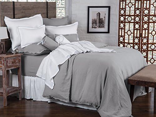 Schweitzer Linen Brooklyn Flat Sheets, White with Gray (Full/Queen, Each) | Amazon (US)