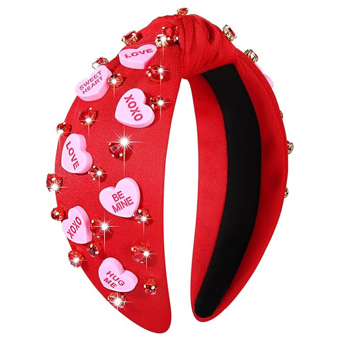 YAHPERN Valentine’s Day Headband for Women Red Pink Heart Knotted Headband Jeweled Rhinestone C... | Amazon (US)
