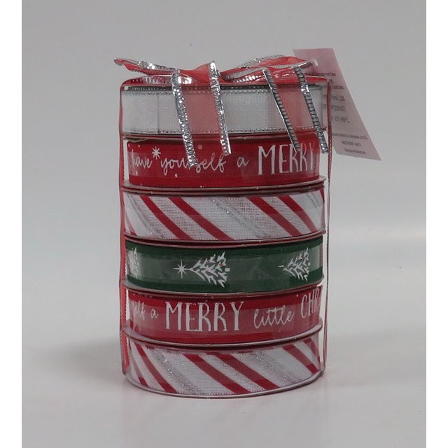 Red Green White Christmas Ribbon Assortment, Polyester, 6 Count 0.625 in x 9 ft, by Holiday Time | Walmart (US)